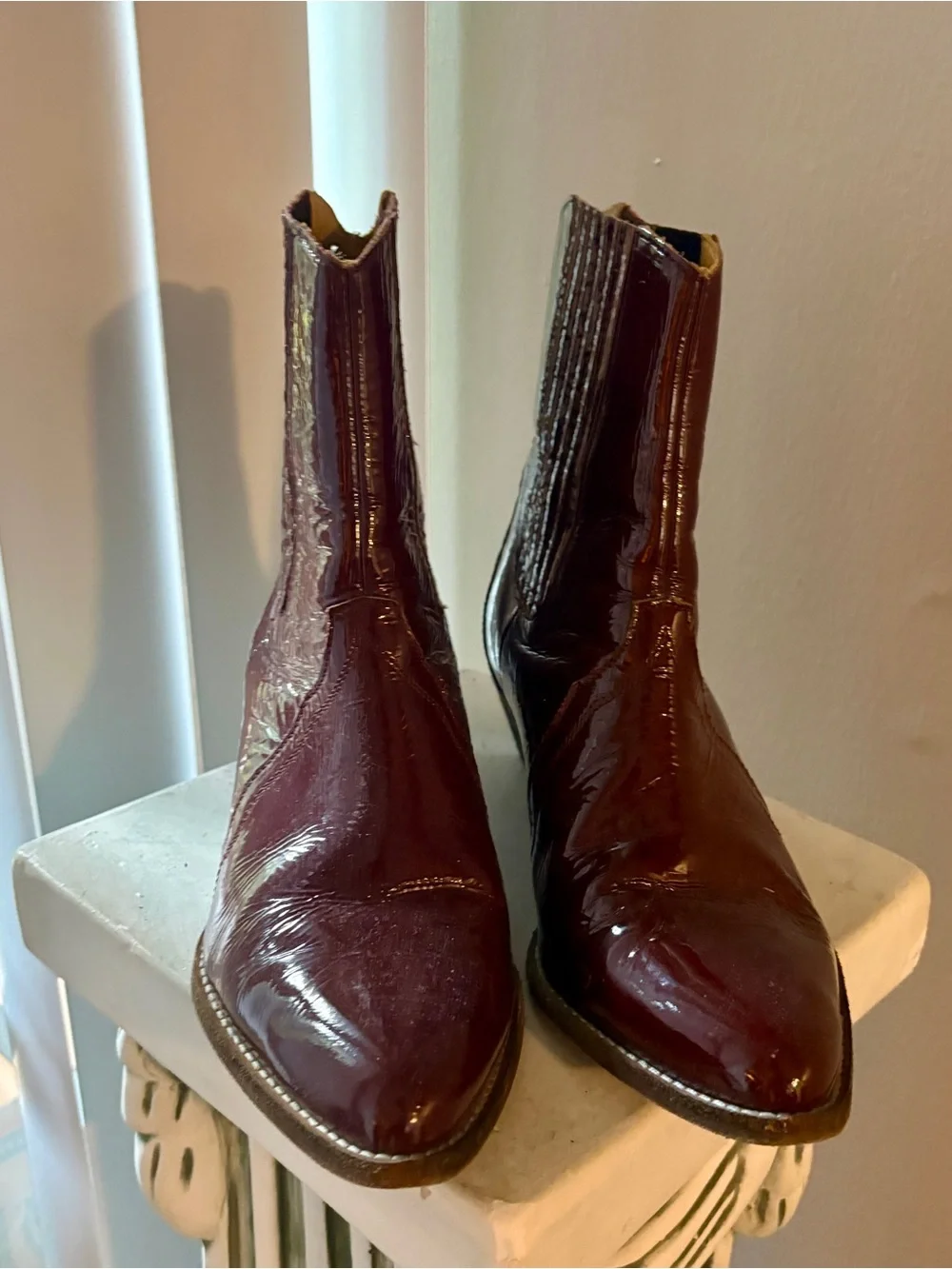 Free People new frontier Patent Leather Western Ankle Boots - Burgundy size 40